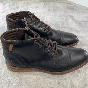 Bullboxer Holten Chukka Boots Men 42 US 9 Black Leather Cap Toe Side Zip Lace Up